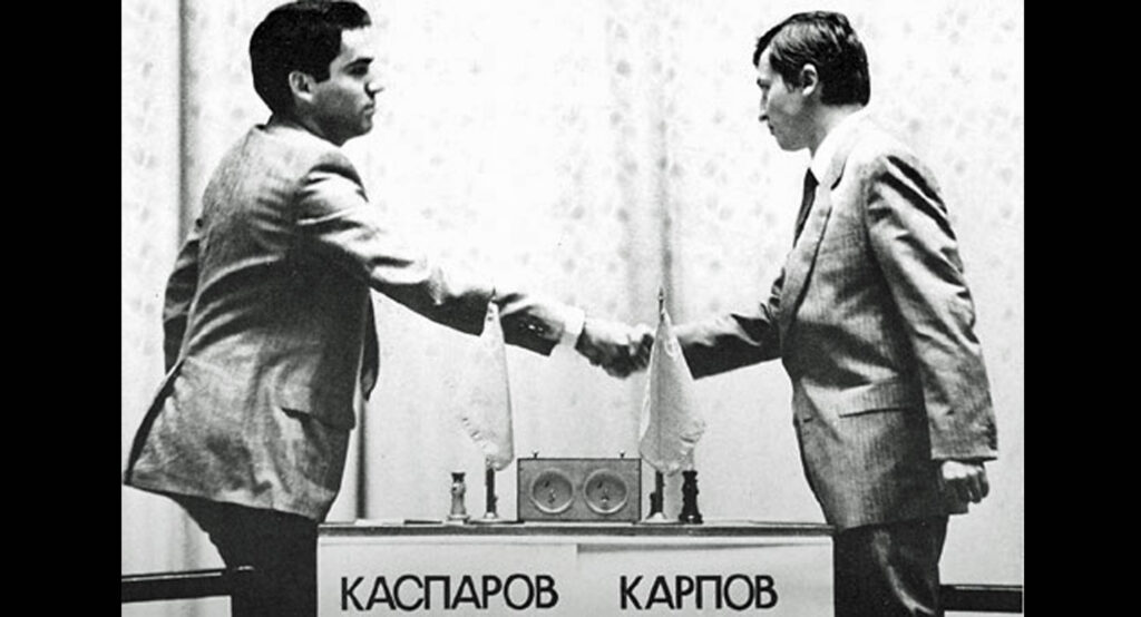 Kasparov e Karpov alla sfida mondiale di Mosca nel 1985